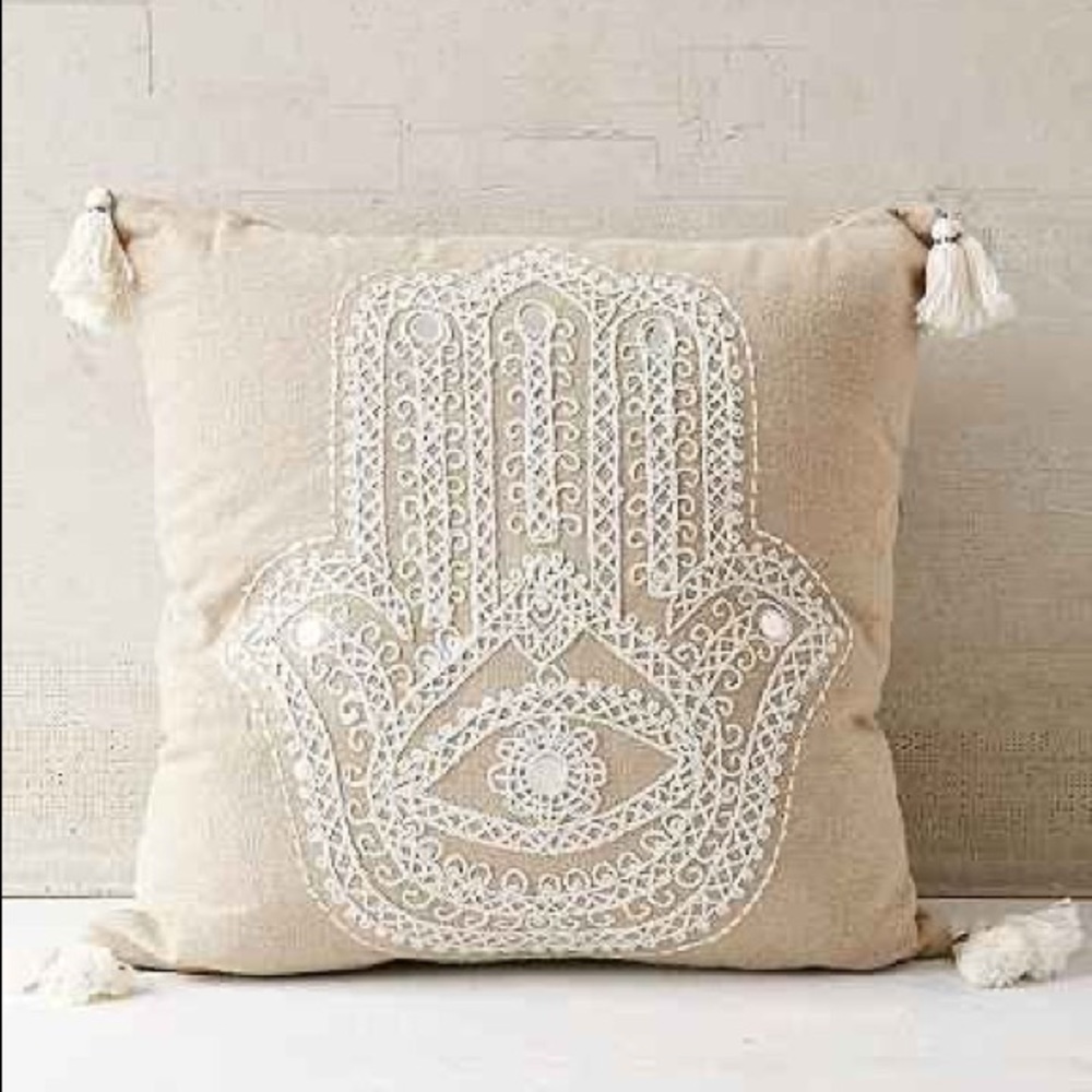 Plum & bow embroidered hand pillow